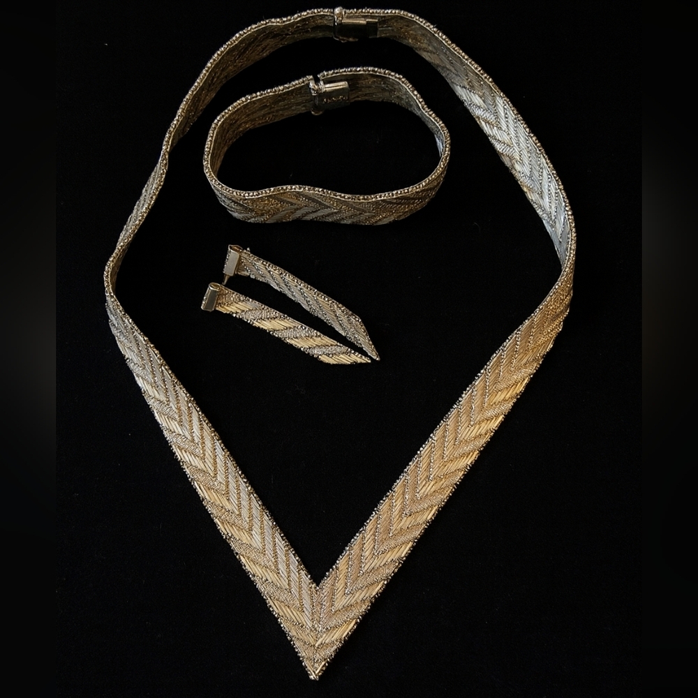 Vintage 925 TJ-19 Mexico Sterling Chevron Set – Necklace, Bracelet & Earrings